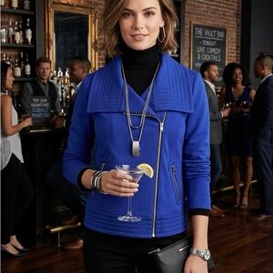 Worthington Electric Blue Asymmetrical Zip Bomber Jacket